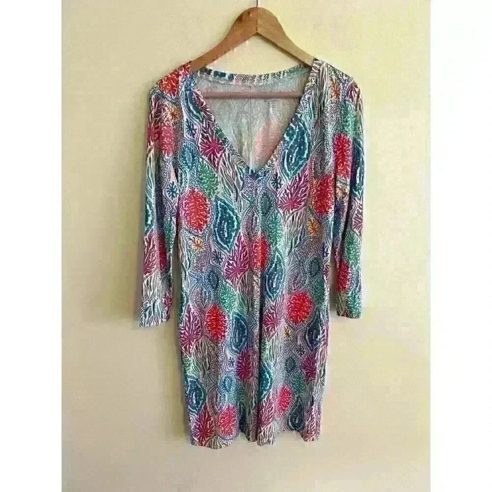 Lilly Pulitzer Dress Christie Let Minnow 100% Pima Cotton Size Medium 3/4 Sleeve